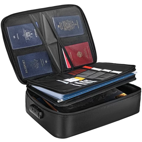 VEVOR Fireproof Document Box, Fireproof Document Bag with Lock 2000, 3-layer Fireproof and Waterproof File Box 14.17x10.63x4.13 inch with Zipper, for Money, Documents, Jewelry and Passport - Image 2