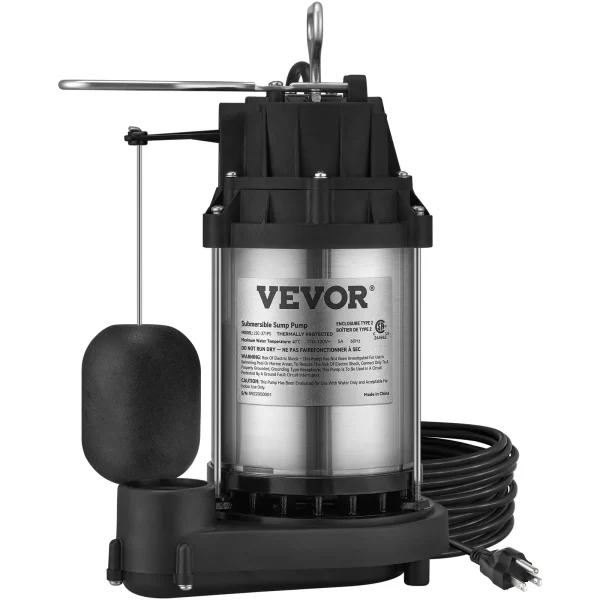 VEVOR Submersible Sump Pump Water Pump 1/2 HP 4320GPH Cast Iron Steel Basement - Image 2