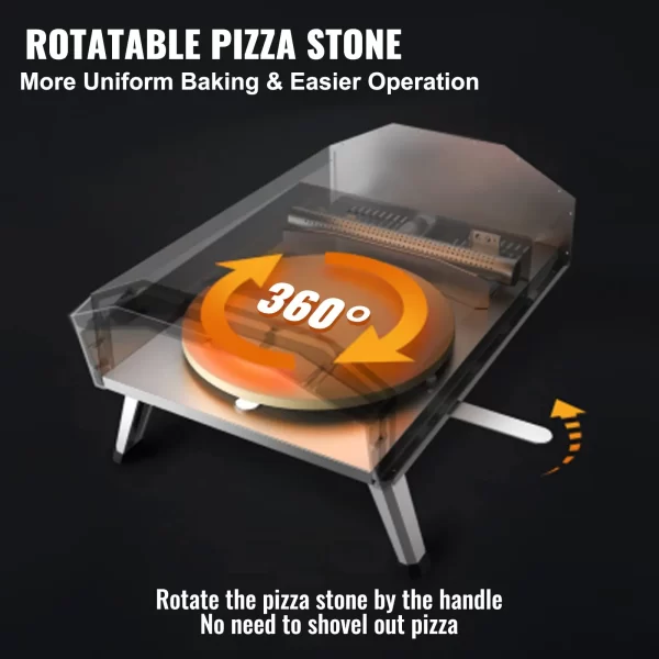 VEVOR Outdoor Pizza Oven, 16-inch, Gas Fired Pizza Maker, Portable Outside Stainless Steel Pizza Grill with 360 Rotatable Pizza Stone, Waterproof Cover, Peel, IR Thermometer, Gas Burner, CSA Listed - Image 3