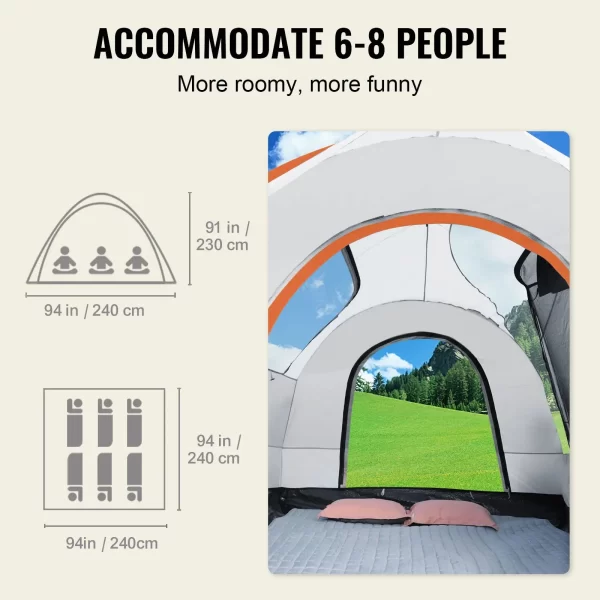 VEVOR SUV Camping Tent, 8'-8' SUV Tent Attachment for Camping with Rain Layer and Carry Bag, PU2000mm Double Layer Truck Tent, Accommodate 6-8 Person, Rear Tent for Van Hatch Tailgate - Image 3