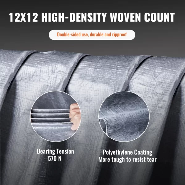 VEVOR Tarp Waterproof 20x30 ft, Plastic Poly Tarp Cover 10 Mil, Multi Purpose Tear UV and Temperature Resistant Outdoor Tarpaulin with High Durability Reinforced Grommets (Silver/Brown) - Image 4