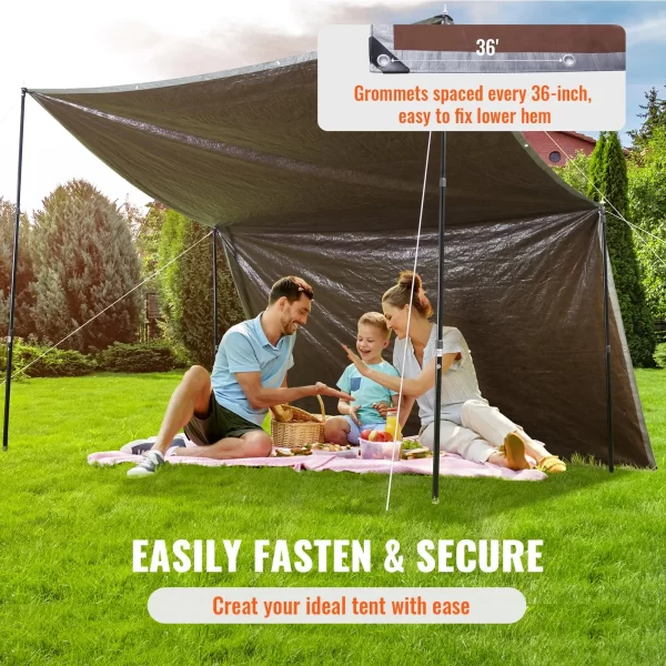 VEVOR Tarp Waterproof 20x30 ft, Plastic Poly Tarp Cover 10 Mil, Multi Purpose Tear UV and Temperature Resistant Outdoor Tarpaulin with High Durability Reinforced Grommets (Silver/Brown) - Image 5