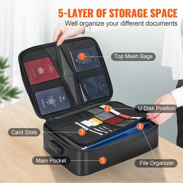 VEVOR Fireproof Document Box, Fireproof Document Bag with Lock 2000, 3-layer Fireproof and Waterproof File Box 14.17x10.63x4.13 inch with Zipper, for Money, Documents, Jewelry and Passport - Image 4