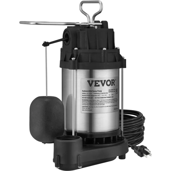 VEVOR Submersible Sump Pump Water Pump 1/2 HP 4320GPH Cast Iron Steel Basement - Image 9