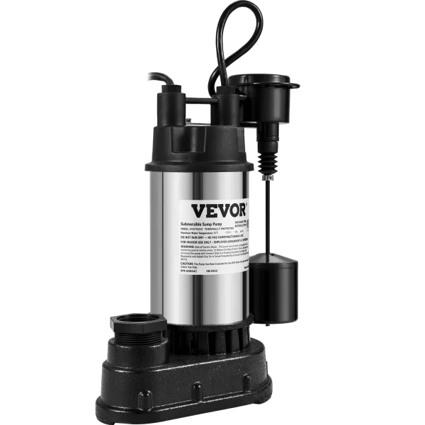 VEVOR 1.5 HP Submersible Cast Iron and Steel Sump Pump, 6000 GPH Submersible Water Pump with Integrated Vertical Float Switch, for Basement Water Basin and Flooding Area - Image 8