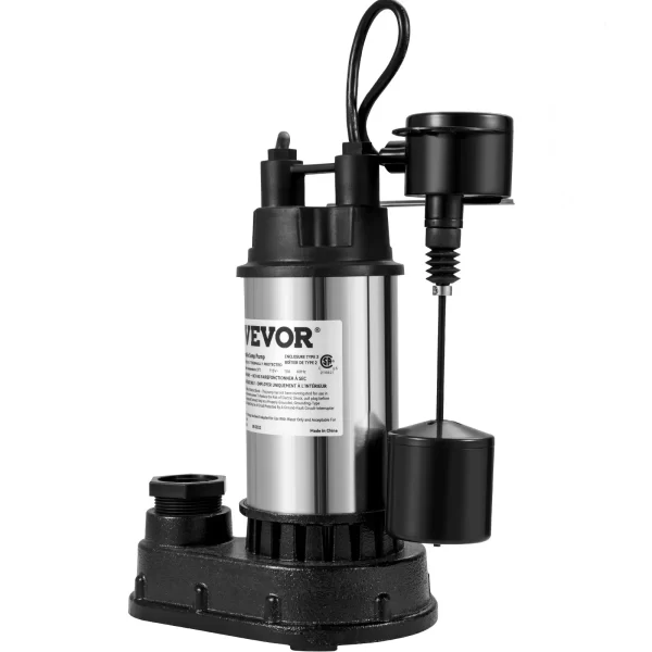 VEVOR 1.5 HP Submersible Cast Iron and Steel Sump Pump, 6000 GPH Submersible Water Pump with Integrated Vertical Float Switch, for Basement Water Basin and Flooding Area - Image 10