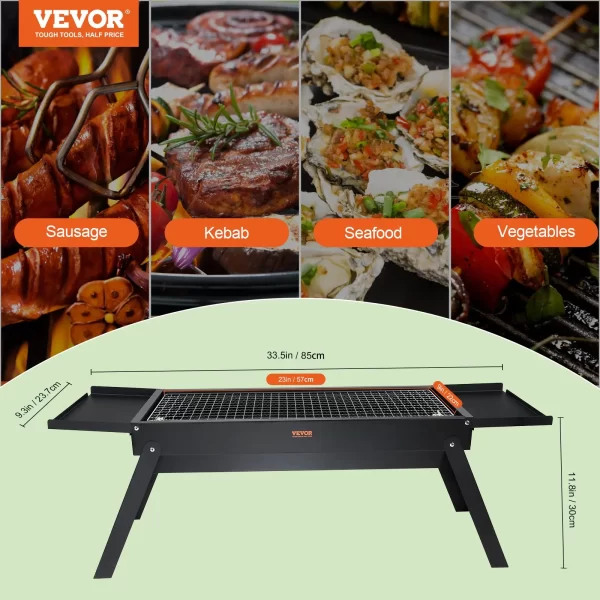 VEVOR 23 inch Portable Charcoal Grill, Flat Top Propane Gas Grills, Compact Foldable Grill, Heavy Duty Steel BBQ Grill, Mini Smoker for Travel, Outdoor Cooking, Barbecue Camping, Picnic, Patio Black - Image 7