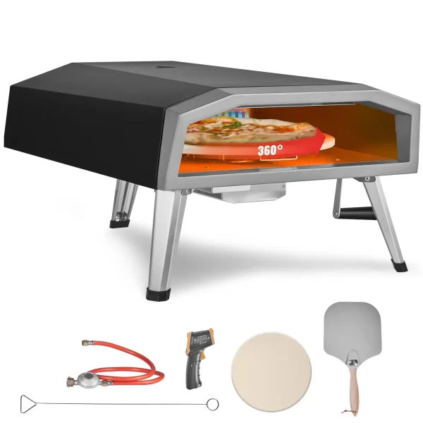 VEVOR Outdoor Pizza Oven, 16-inch, Gas Fired Pizza Maker, Portable Outside Stainless Steel Pizza Grill with 360 Rotatable Pizza Stone, Waterproof Cover, Peel, IR Thermometer, Gas Burner, CSA Listed - Image 12