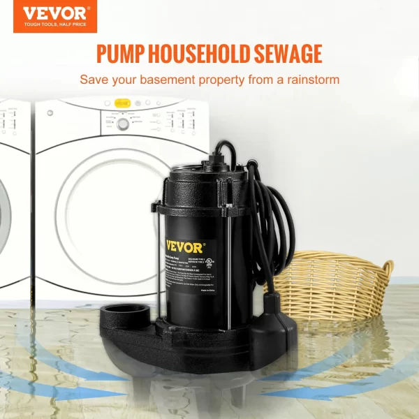 VEVOR Submersible Sewage Pump Water Pump 3/4 HP 5880GPH Cast Iron with Float - Image 12