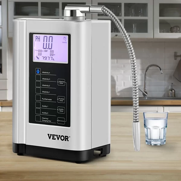 VEVOR Water Ionizer Machine, 7 Water Settings, Alkaline Acid Home Filtration System w/ 3.8" LCD Touch Panel, pH3.5-10.5 Kangen Water w/ 6000L Replaceable Filter, up to 1000PPM TDS & -500mV ORP, Silver - Image 7