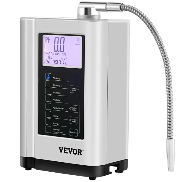 VEVOR Water Ionizer Machine, 7 Water Settings, Alkaline Acid Home Filtration System w/ 3.8" LCD Touch Panel, pH3.5-10.5 Kangen Water w/ 6000L Replaceable Filter, up to 1000PPM TDS & -500mV ORP, Silver - Image 8