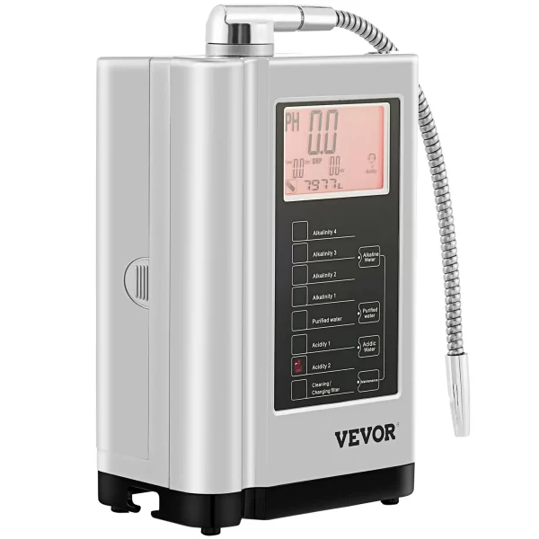 VEVOR Water Ionizer Machine, 7 Water Settings, Alkaline Acid Home Filtration System w/ 3.8" LCD Touch Panel, pH3.5-10.5 Kangen Water w/ 6000L Replaceable Filter, up to 1000PPM TDS & -500mV ORP, Silver - Image 9