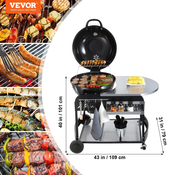 VEVOR 21 inch Kettle Charcoal Grill BBQ Portable Grill with Cart Outdoor Cooking - Image 6