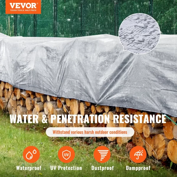 VEVOR Tarp Waterproof 16x20 ft, Plastic Poly Tarp Cover 10 Mil, Multi Purpose Tear UV and Temperature Resistant Outdoor Tarpaulin with High Durability Reinforced Grommets (Silver/Brown)