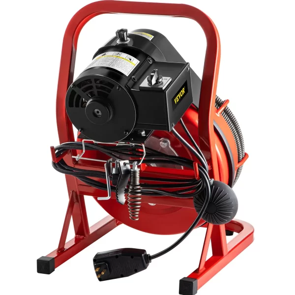 VEVOR 75FT x 3/8 Inch Drain Cleaning Machine, 250W Electric Drain Auger, Portable Sewer Snake Auger Cleaner with Cutters & Air-Activated Foot Switch for 1" to 4" Pipes, Black, Red - Image 10