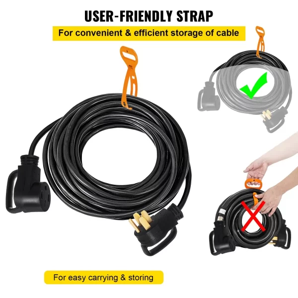 VEVOR 25Ft 50 Amp RV Extension Cord Durable Premium Power Cord RV 26.5mm Wire Diameter Extension Cord Copper Wire RV Cord Power Supply Cable for Trailer Motorhome Camper with Handles - Image 5