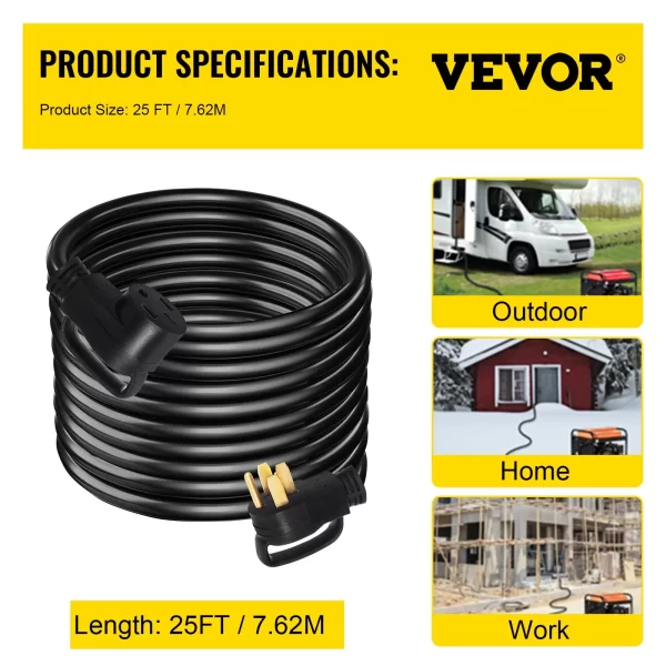 VEVOR 25Ft 50 Amp RV Extension Cord Durable Premium Power Cord RV 26.5mm Wire Diameter Extension Cord Copper Wire RV Cord Power Supply Cable for Trailer Motorhome Camper with Handles - Image 6