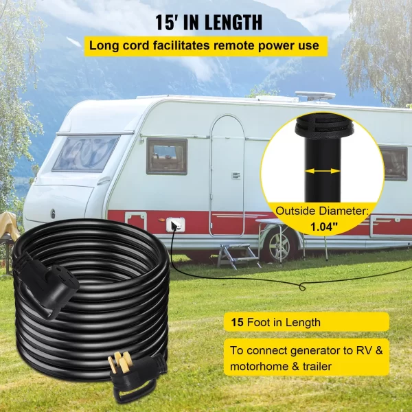 VEVOR 15Ft 50 Amp RV Extension Cord Durable Premium Power Cord RV 26.5mm Wire Diameter Extension Cord Copper Wire RV Cord Power Supply Cable for Trailer Motorhome Camper with Handles - Image 3