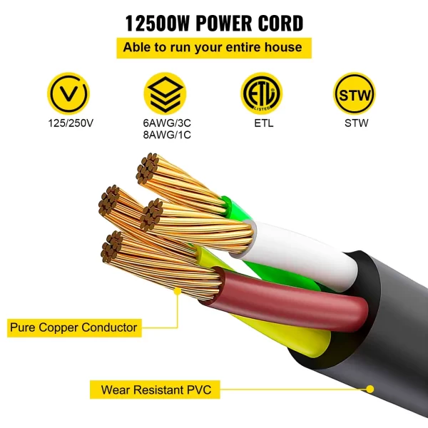 VEVOR 50Ft 50 Amp RV Extension Cord Durable Premium Power Cord RV 26.5mm Wire Diameter Extension Cord Copper Wire RV Cord Power Supply Cable for Trailer Motorhome Camper with Handles - Image 2