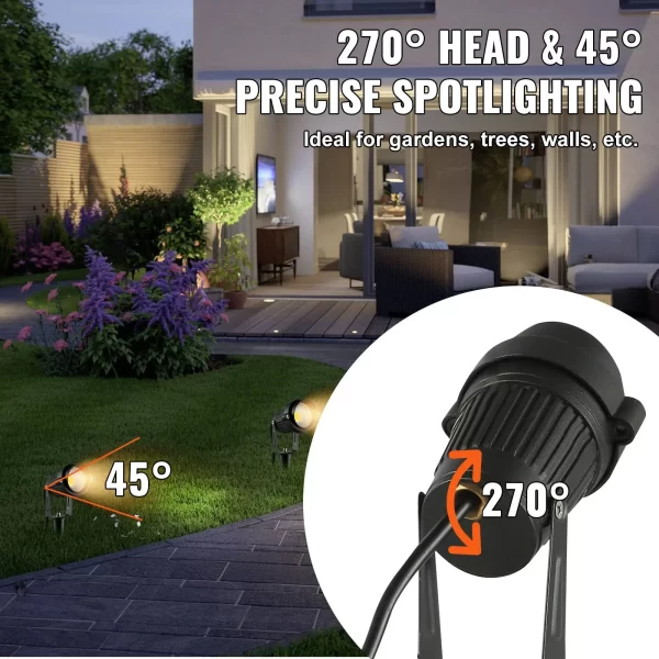VEVOR Landscape Lighting, 6W Low Voltage LED Landscape Lights, IP66 Waterproof Landscape Spotlights Yard Lawn Garden Pathway Outdoor Lights 12V 24V 450LM Warm White 3000K (12 Pack with Connectors) - Image 2