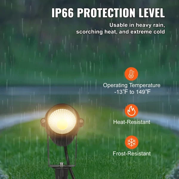 VEVOR Landscape Lighting, 6W Low Voltage LED Landscape Lights, IP66 Waterproof Landscape Spotlights Yard Lawn Garden Pathway Outdoor Lights 12V 24V 450LM Warm White 3000K (12 Pack with Connectors) - Image 3