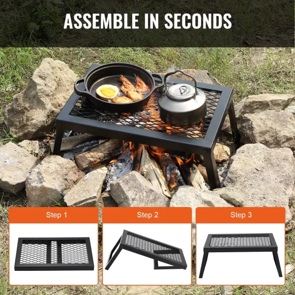 VEVOR Folding Campfire Grill, Heavy Duty Steel Mesh Grate, 18" Portable Camping Grates Over Fire Pit, Camp Fire Cooking Equipment with Legs Carrying Bag, Grilling Rack for Outdoor Open Flame Cooking - Image 5