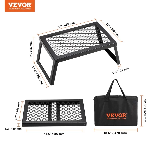 VEVOR Folding Campfire Grill, Heavy Duty Steel Mesh Grate, 18" Portable Camping Grates Over Fire Pit, Camp Fire Cooking Equipment with Legs Carrying Bag, Grilling Rack for Outdoor Open Flame Cooking - Image 6