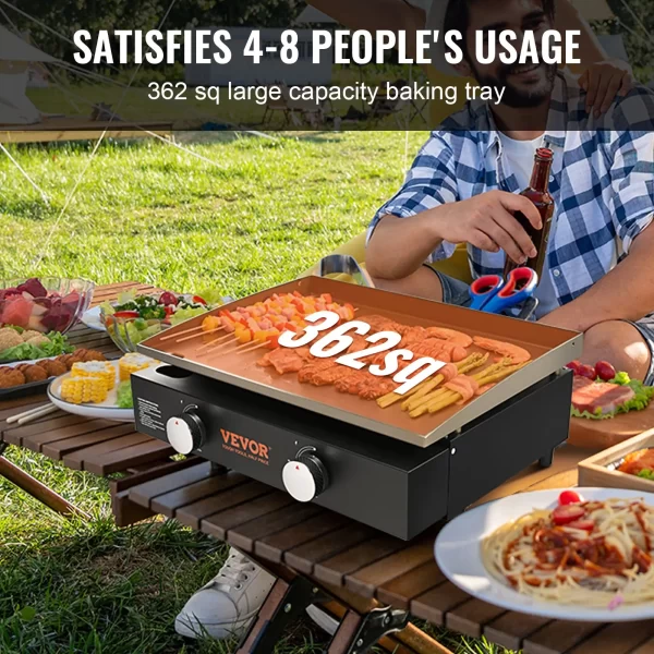 VEVOR Commercial Griddle, 22.4" Heavy Duty Manual Flat Top Griddle, Countertop Gas Grill with Non-Stick Cooking Plate, Steel LPG Gas Griddle, H-Shaped Burner Restaurant Portable Grill, 22,000 BTU - Image 4