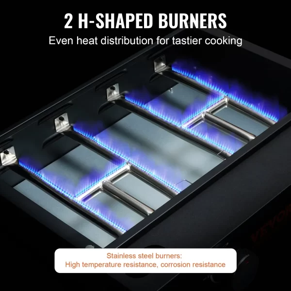 VEVOR Commercial Griddle, 22.4" Heavy Duty Manual Flat Top Griddle, Countertop Gas Grill with Non-Stick Cooking Plate, Steel LPG Gas Griddle, H-Shaped Burner Restaurant Portable Grill, 22,000 BTU - Image 5