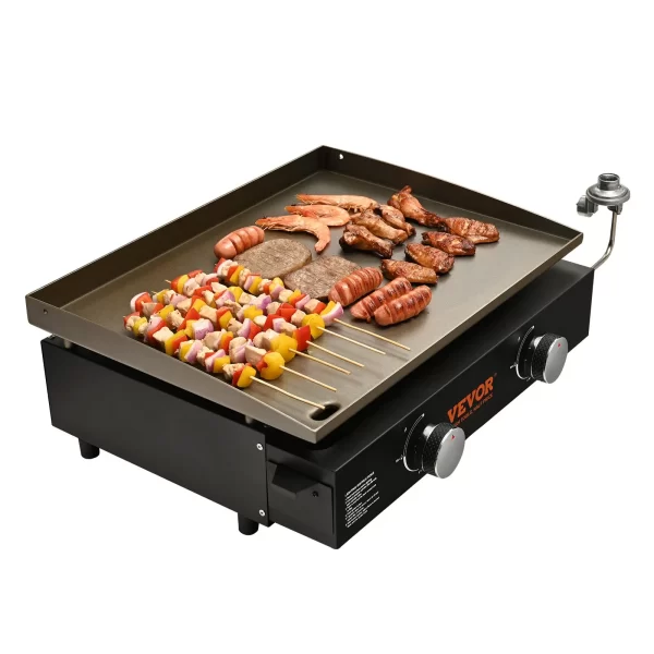 VEVOR Commercial Griddle, 22.4" Heavy Duty Manual Flat Top Griddle, Countertop Gas Grill with Non-Stick Cooking Plate, Steel LPG Gas Griddle, H-Shaped Burner Restaurant Portable Grill, 22,000 BTU - Image 8
