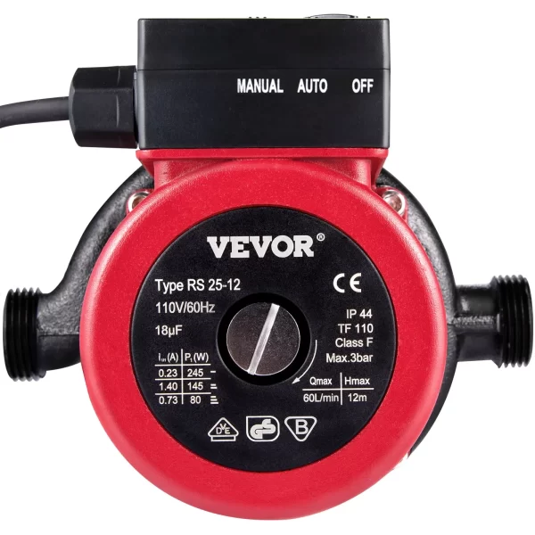 VEVOR Hot Water Recirculating Pump, 245W 110V Water Circulator Pump, Automatic Start Circulating Pump NPT 3/4" w/Brass Fittings, Stainless Steel Head, 2 Speed Control for Electric Water Heater System - Image 9