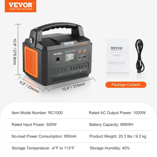 VEVOR Portable Power Station Solar Generator 999Wh 1000W with 12 Charging Ports - Image 6