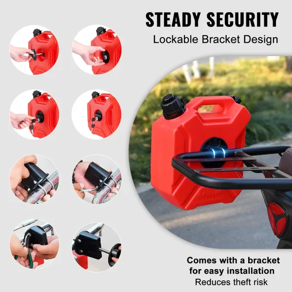 VEVOR Water Can, 1.3 Gallon/5L, Water Tank with Spout and Lockable Bracket, Storage Water Container, Auto-Off Function & Adjustable Flow Rate, Compatible with Most Cars Motorcycle SUV ATV UTV, Red - Image 2