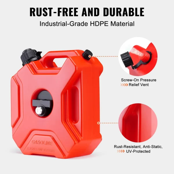 VEVOR Water Can, 1.3 Gallon/5L, Water Tank with Spout and Lockable Bracket, Storage Water Container, Auto-Off Function & Adjustable Flow Rate, Compatible with Most Cars Motorcycle SUV ATV UTV, Red - Image 3