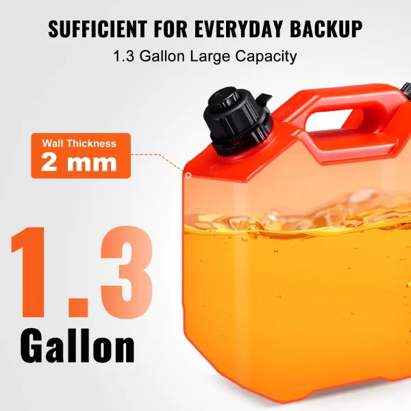 VEVOR Water Can, 1.3 Gallon/5L, Water Tank with Spout and Lockable Bracket, Storage Water Container, Auto-Off Function & Adjustable Flow Rate, Compatible with Most Cars Motorcycle SUV ATV UTV, Red - Image 4