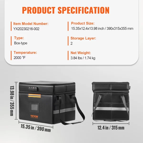 VEVOR Fireproof Document Box, 2000 Fireproof Document Bag with 3 Storage Layers, 15.35"x12.4"x13.98", Fireproof Wallet, Large Briefcase, Money Storage, Passport, Documents, Bank File - Image 18