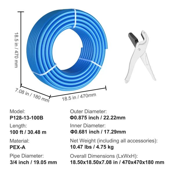 VEVOR PEX Pipe 3/4 Inch, 100 Feet Length PEX-A Flexible Pipe Tubing for Potable Water, Pex Water Lines for Hot/Cold Water & Easily Restore, Plumbing Applications with Free Cutter,Blue - Image 6