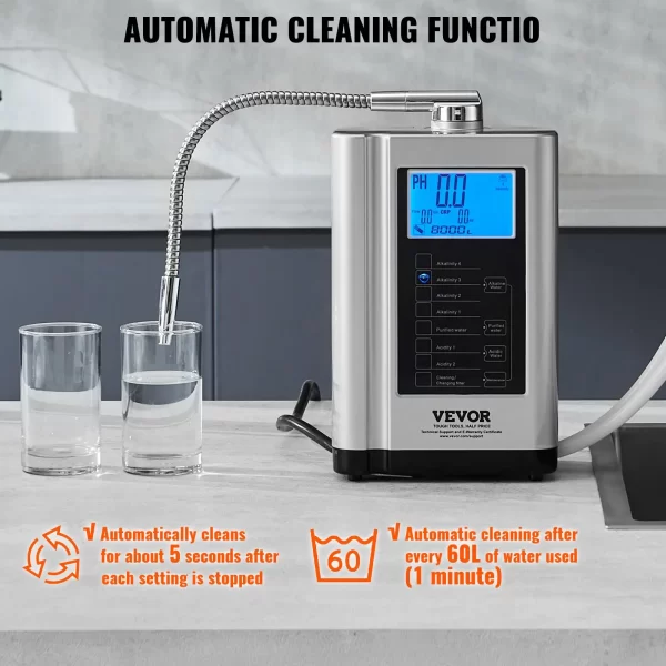 VEVOR Alkaline Water Ionizer Machine, pH 3.5-10.5 Alkaline Acidic Hydrogen Water Purifier, 7 Water Settings Home Filtration System, Up to -550mV ORP, 8000L Per Filter, Auto-Cleaning, White - Image 3