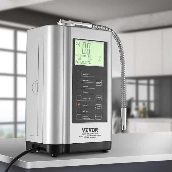 VEVOR Alkaline Water Ionizer Machine, pH 3.5-10.5 Alkaline Acidic Hydrogen Water Purifier, 7 Water Settings Home Filtration System, Up to -550mV ORP, 8000L Per Filter, Auto-Cleaning, White - Image 7