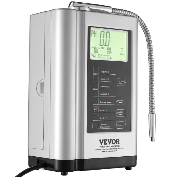 VEVOR Alkaline Water Ionizer Machine, pH 3.5-10.5 Alkaline Acidic Hydrogen Water Purifier, 7 Water Settings Home Filtration System, Up to -550mV ORP, 8000L Per Filter, Auto-Cleaning, White - Image 8