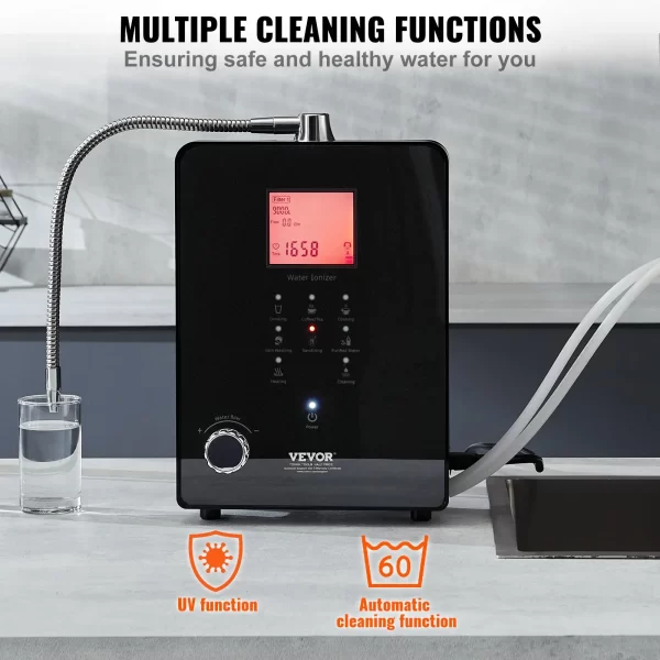 VEVOR Alkaline Water Ionizer Machine, pH 3-11.2 Alkaline Acidic Hydrogen Water Purifier, 6 Water Settings Home Filtration System, Up to -800mV ORP, 9000L Per Filter, UV Function, Water Heating - Image 3