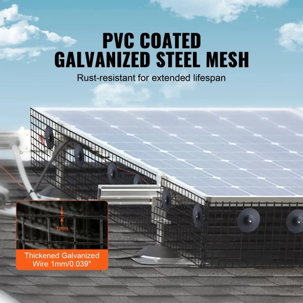 VEVOR 6 inch x 50ft Solar Panel Bird Guard, Critter Guard Roll Kit with 50pcs Stainless Steel Fasteners, Solar Panel Guard with Rust-proof PVC Coating, 1/2 inch Wire Roll Mesh - Image 2