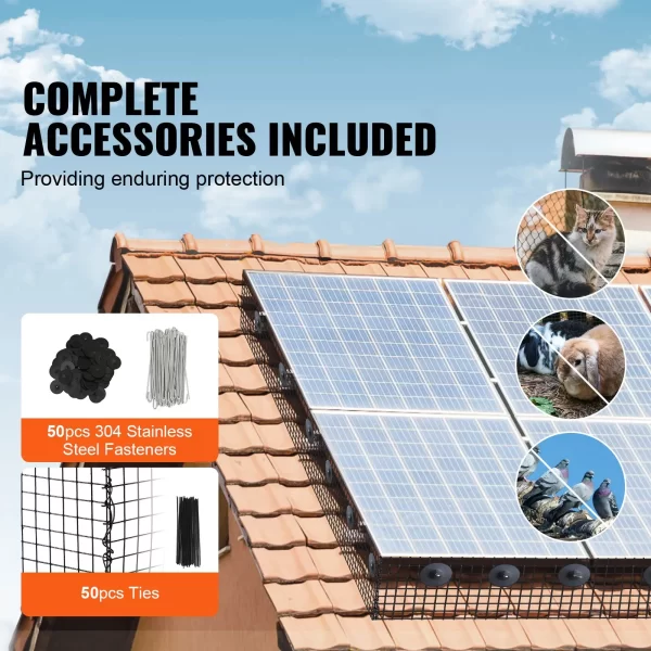 VEVOR 6 inch x 50ft Solar Panel Bird Guard, Critter Guard Roll Kit with 50pcs Stainless Steel Fasteners, Solar Panel Guard with Rust-proof PVC Coating, 1/2 inch Wire Roll Mesh - Image 13