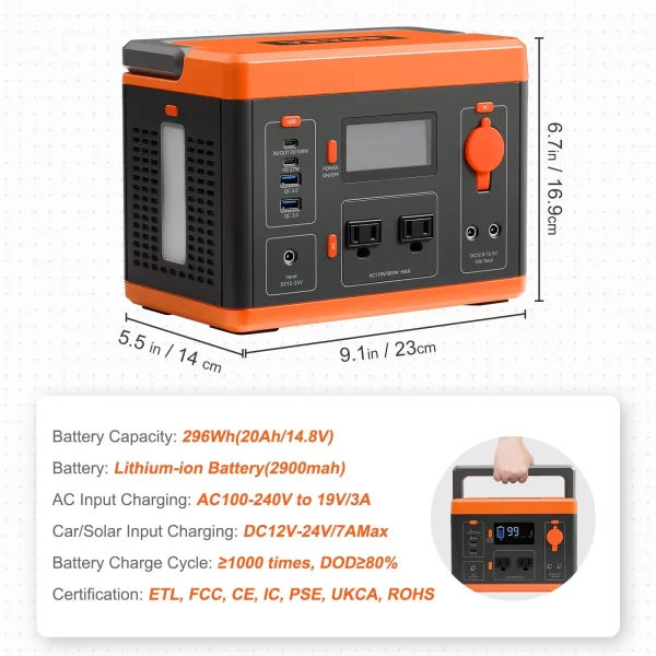 VEVOR Portable Power Station Solar Generator 296Wh 300W Backup Lithium Battery - Image 18