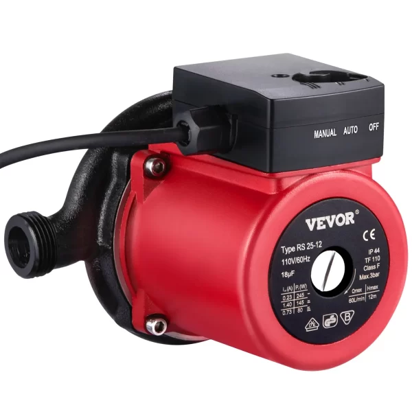 VEVOR Hot Water Recirculating Pump, 245W 110V Water Circulator Pump, Automatic Start Circulating Pump NPT 3/4" w/Brass Fittings, Stainless Steel Head, 2 Speed Control for Electric Water Heater System - Image 18