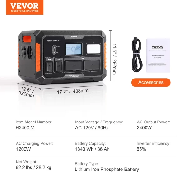 VEVOR Portable Power Station Solar Generator 1843Wh 2400W with 13 Charging Ports - Image 6