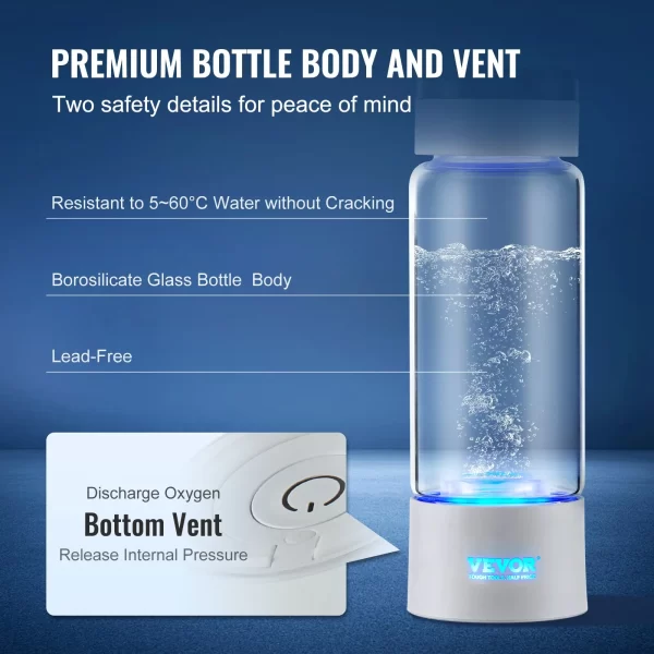 VEVOR Hydrogen Water Bottle Generator, 380 ml / 13.4 oz Capacity Portable Hydrogen Water Maker, SPE Technology Hydrogen Rich Water Ionizer Machine with Nasal Inhalation Tube and Self-Cleaning - Image 4