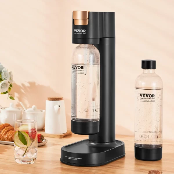 VEVOR Sparkling Water Maker, Soda Maker Machine for Home Carbonating, Seltzer Water Starter Kit with 2 BPA-free 1L PET Bottles, Compatible with Mainstream Screw-in 60L CO2 Cylinder(NOT Included) Black - Image 7