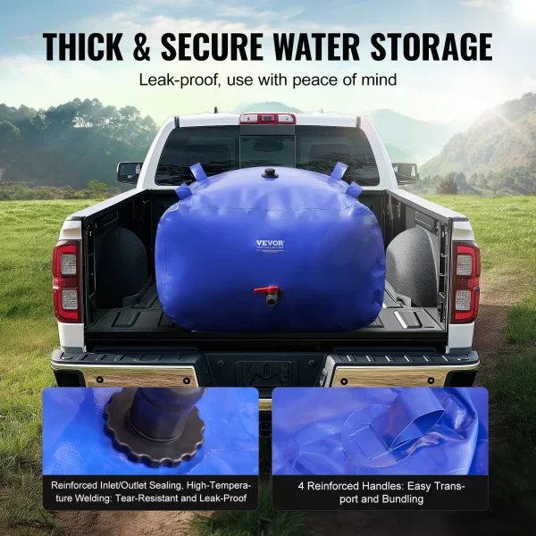 VEVOR 400L/105.7 Gallon Water Storage Bladder, RV Water Tank, 1000D Blue PVC Collapsible Water Storage Containers, Large Capacity Soft Water Bag, Portable Water Bladder, Fire Prevention, Camping - Image 3