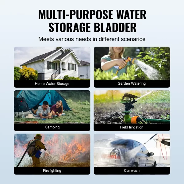 VEVOR 400L/105.7 Gallon Water Storage Bladder, RV Water Tank, 1000D Blue PVC Collapsible Water Storage Containers, Large Capacity Soft Water Bag, Portable Water Bladder, Fire Prevention, Camping - Image 5